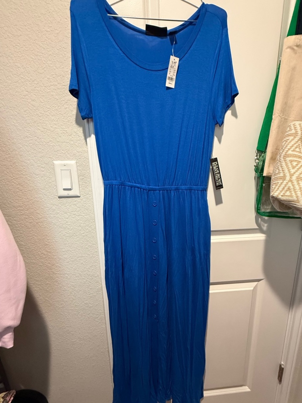 NY&C Royal Blue Short-Sleeve Button-Front Maxi Dress